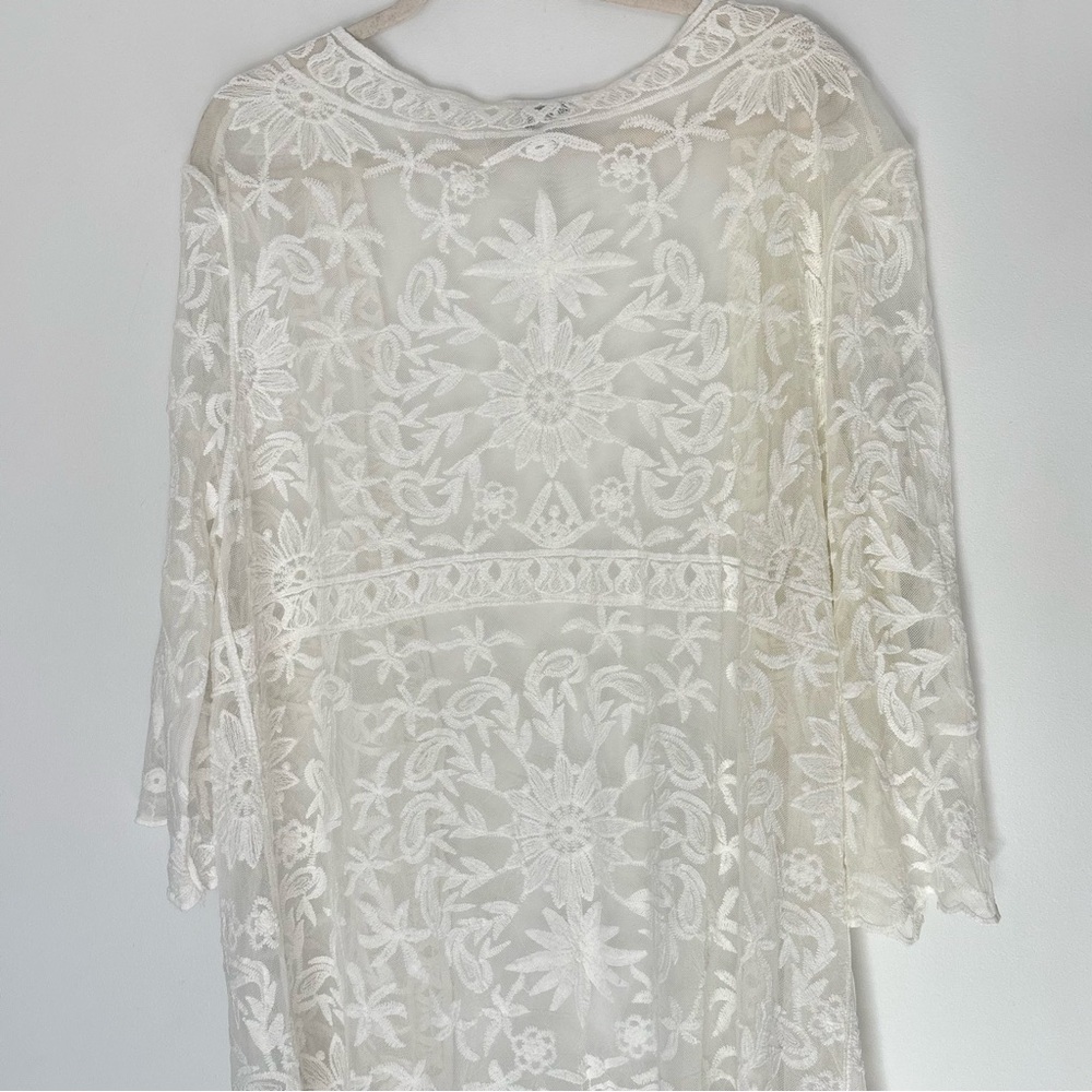 Sundance White Lace Duster Kimono Cardigan Size 2XL -Beach Boho Wedding - Picture 12 of 16